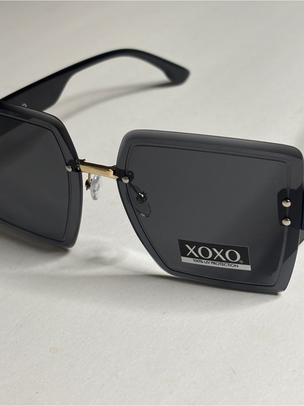 XOXO Women's Black Oversized Square Sunglasses with Gold Bridge